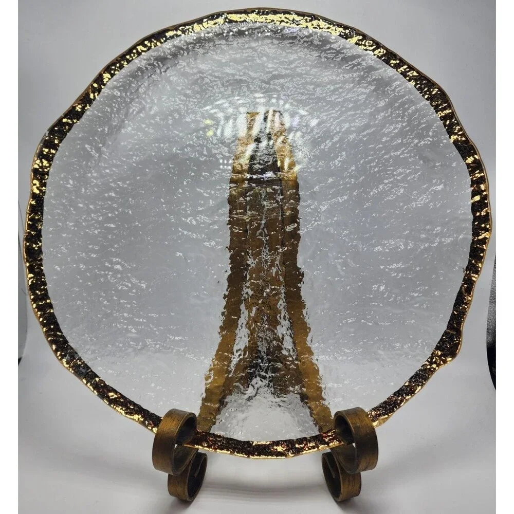 Glacier IVV Glass Charger Chop Plate Italy (Hand Decorated 10k Rim) READ!!!!